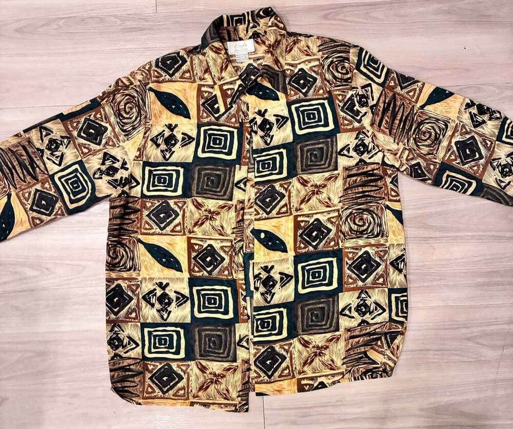 Vintage Voin Collection Abstract Geometric Print Shoulder Pad Blouse Shirt XL